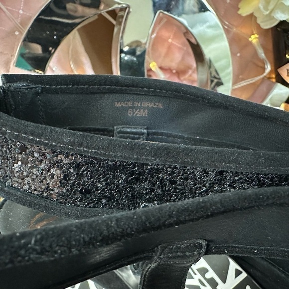 Authentic DIANE VON FURSTENBERG BLACK GLITTER AND SUEDE IRINA 5” HEELS SIZE 6.5M - Picture 11 of 14